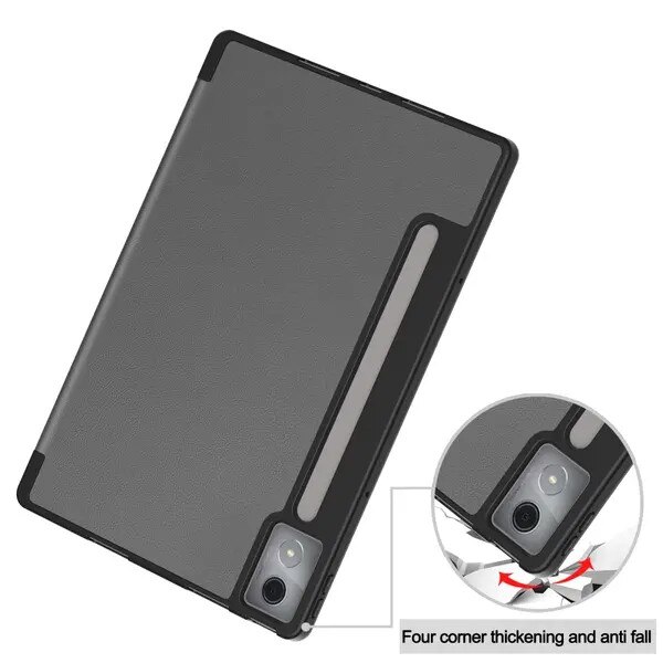 Husa tableta compatibila Lenovo Idea Tab Pro, tri-fold suport in PU piele + PC cu buzunar pentru stylus si functie wake/sleep, gri, PRE-CJk0515-26-0825-4326