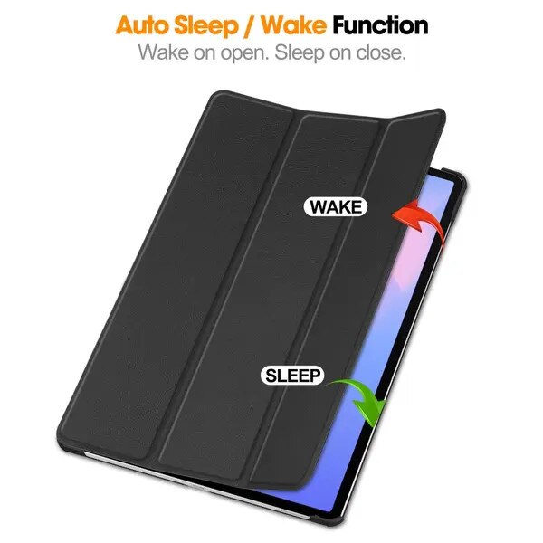 Husa compatibila Samsung Galaxy Tab S10 FE Plus SM-X620/SM-X626/SM-X626B, PU piele, suport S Pen, capac tri-fold cu functie auto sleep/wake, negru