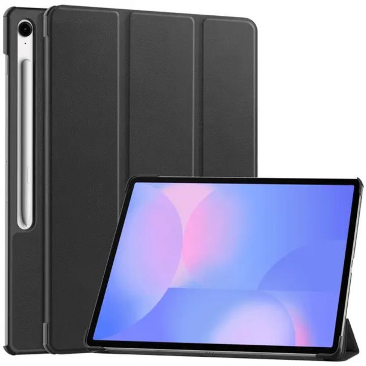 Husa compatibila Samsung Galaxy Tab S10 FE Plus SM-X620/SM-X626/SM-X626B, PU piele, suport S Pen, capac tri-fold cu functie auto sleep/wake, negru