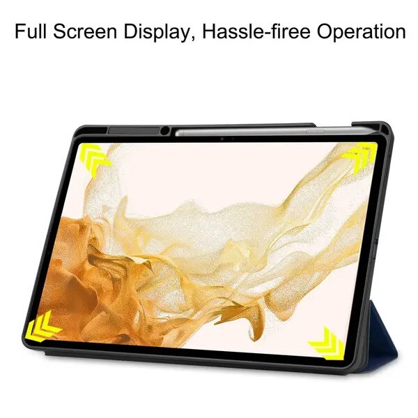 Husa pentru tableta Galaxy Tab S7 Plus/S8 Plus 12.4, tri-fold din piele PU cu suport pentru S Pen, albastru