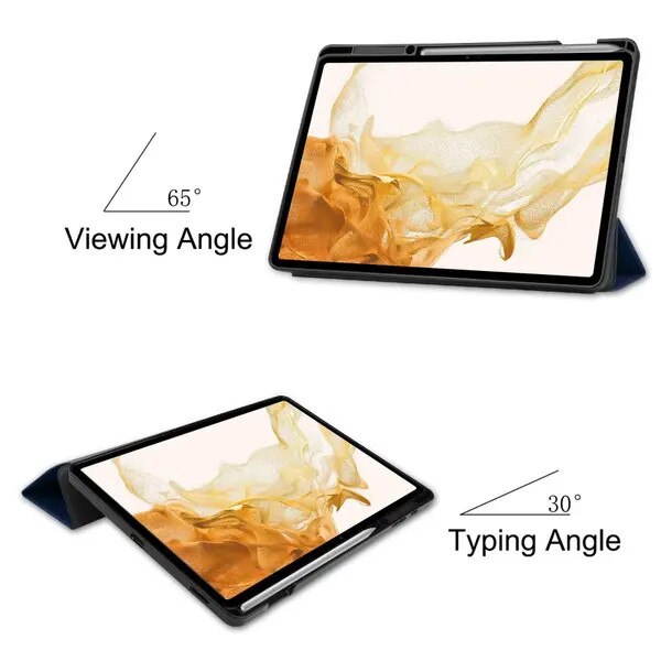 Husa pentru tableta Galaxy Tab S7 Plus/S8 Plus 12.4, tri-fold din piele PU cu suport pentru S Pen, albastru