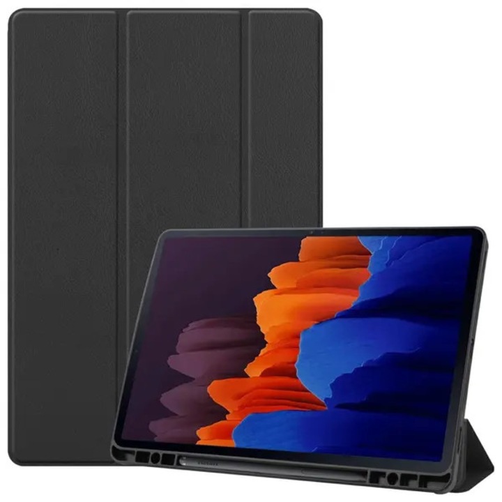 Husa tableta compatibila cu Samsung Galaxy Tab S7 Plus/S8 Plus 12.4, din piele PU, cu suport S Pen, functie auto sleep/wake, stand rabatabil, negru, PRE-CJk0515-26-0825-4624