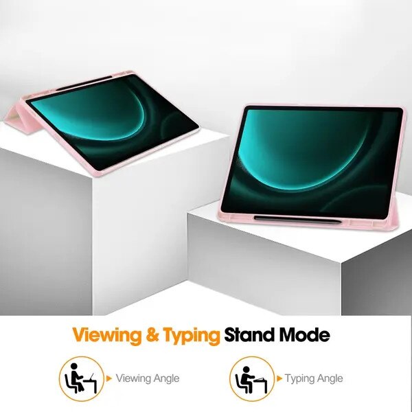 Husa pentru tableta Samsung Galaxy Tab S9 FE Plus SM-X610/SM-X616B, tri-fold cu suport pentru S Pen, din piele PU, roz