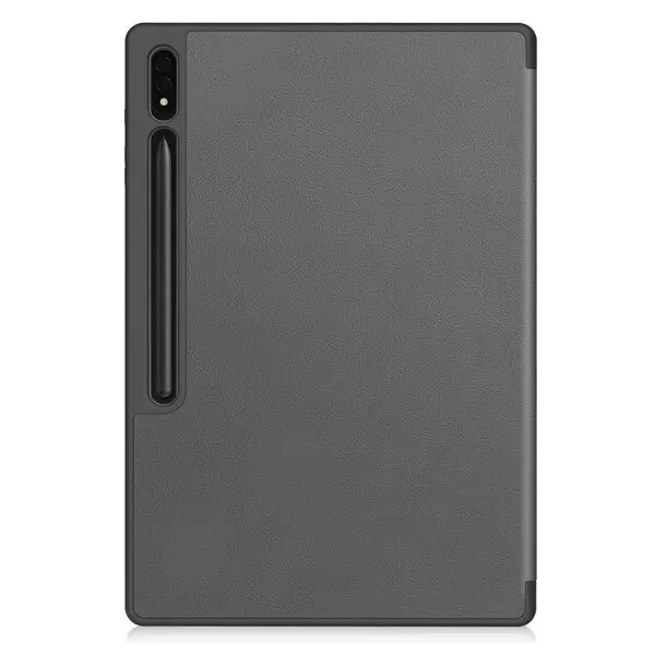 Husa cu stativ pentru Samsung Galaxy Tab S10 Ultra PRE-CJk0515-26-0825-4941, din PU cu interior TPU, design tri-fold, rezistenta la socuri, suport S Pen, auto wake/sleep, captuseala din microfibra, gri