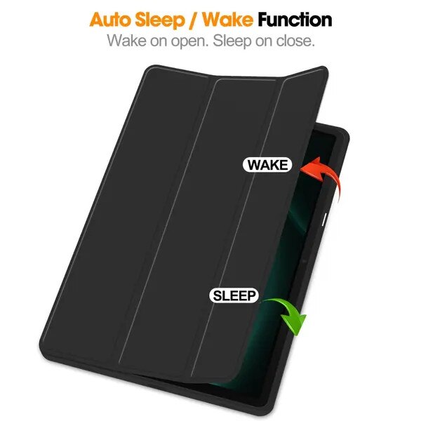 Husa pentru tableta Samsung Galaxy Tab S9 FE Plus SM-X610/SM-X616, tri-fold din piele PU cu suport pentru S Pen, negru