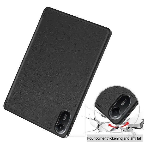 Husa pentru Xiaomi Redmi Pad 2 PRE-CJk0515-26-0825-5056, folio cu trei plieri si suport, interior TPU antishoc cu model honeycomb, piele PU, functie wake/sleep, buzunar pentru stylus, negru