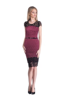 Rochie eleganta, jacquard si dantela, Bordo Rochie eleganta, jacquard si dantela, Bordo