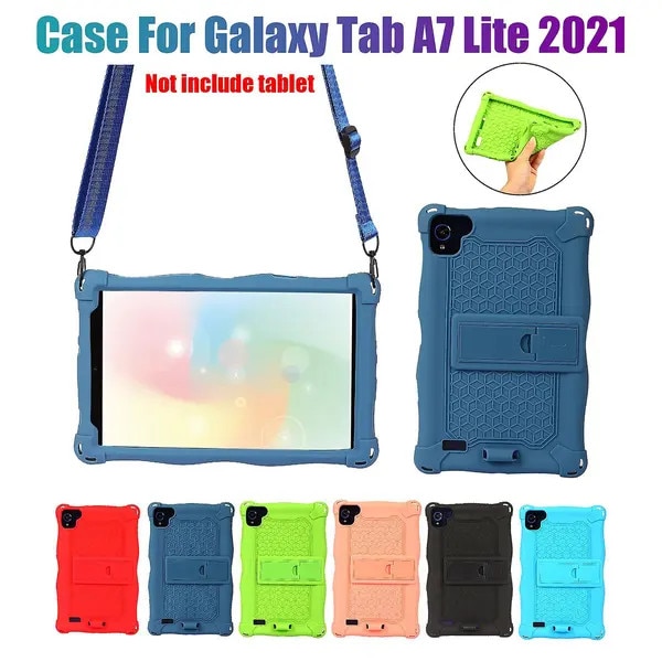 Husa pentru tableta Galaxy Tab A7 Lite T220/T225 PRE-CJk0515-26-0825-4462, din silicon cu suport tip kickstand, curea de umar si stylus, albastru, 210 x 125 mm