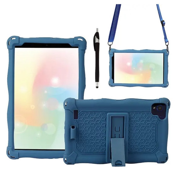 Husa pentru tableta Galaxy Tab A7 Lite T220/T225 PRE-CJk0515-26-0825-4462, din silicon cu suport tip kickstand, curea de umar si stylus, albastru, 210 x 125 mm