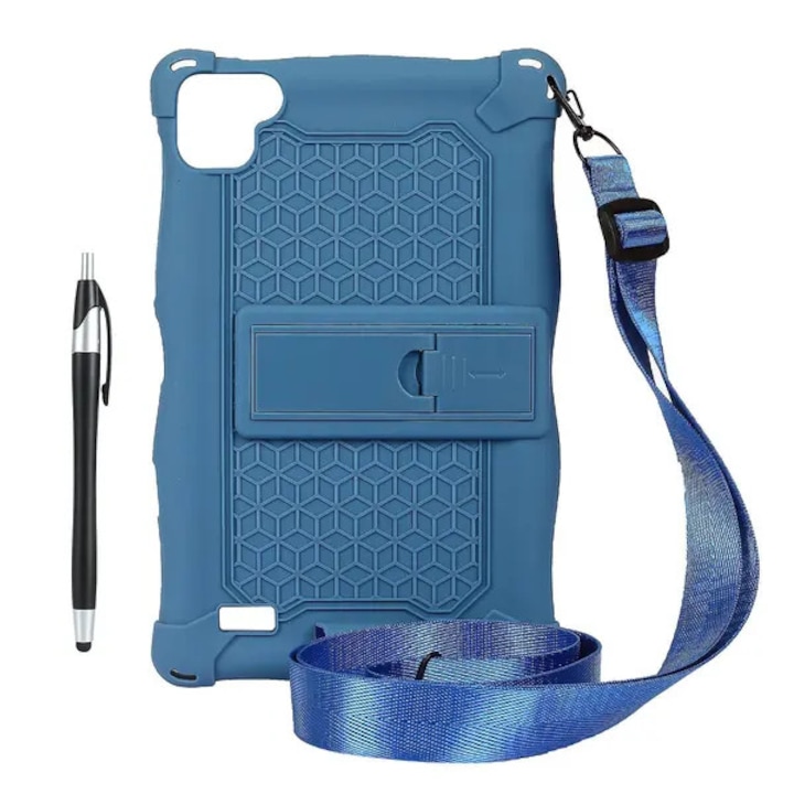 Husa pentru tableta Galaxy Tab A7 Lite T220/T225 PRE-CJk0515-26-0825-4462, din silicon cu suport tip kickstand, curea de umar si stylus, albastru, 210 x 125 mm