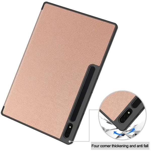 Husa cu stand pentru Samsung Galaxy Tab S10 Ultra PRE-CJk0515-26-0825-4367, PU (piele ecologica) + TPU, stativ pliabil in 3 trepte, suport pentru stylus, auto wake/sleep, auriu/verde