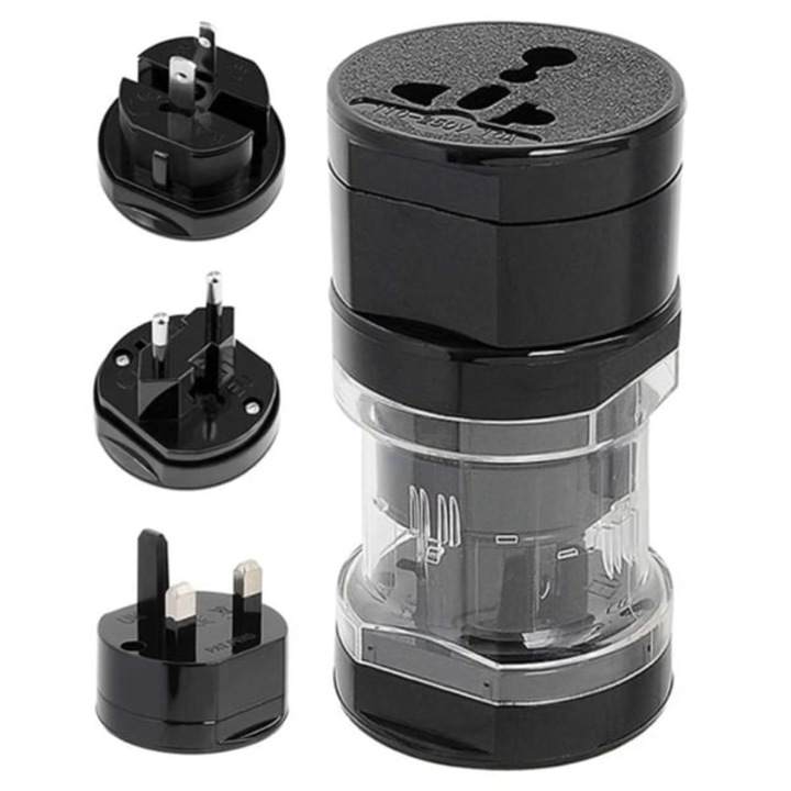 Adaptor de calatorie universal k0504-260825-525, pentru prize EU/UK/US/AU, 110–250V 50/60Hz, 10A, nu converteste tensiunea, negru, 86x48x48 mm