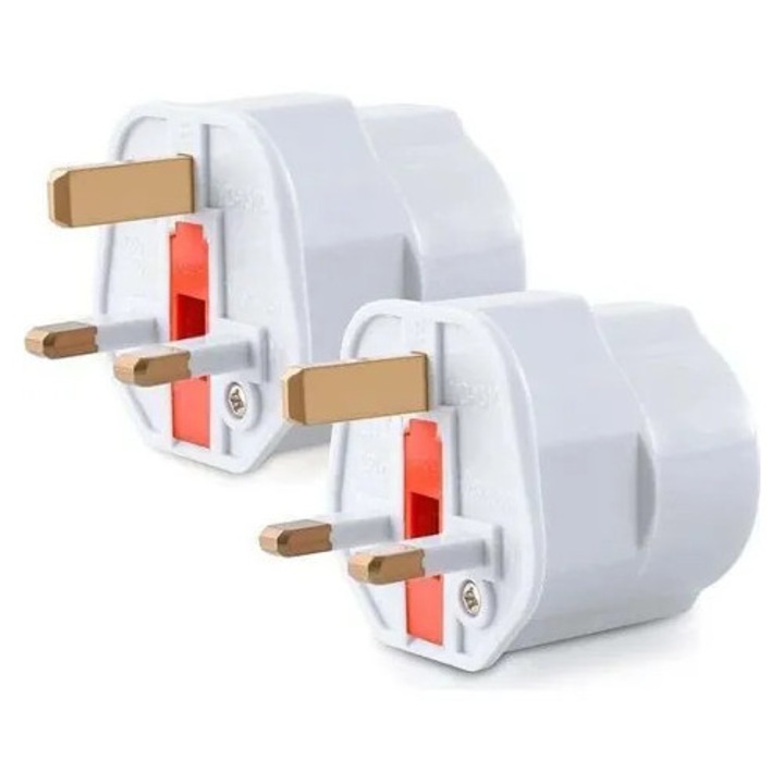 Adaptor de priza Ulisem2X K0544-26825-881-MLC, convertor Schuko/UE la tip G (UK), alb, set 2 bucati