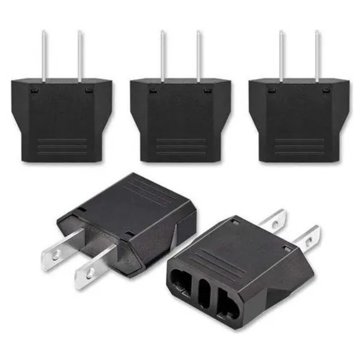 Adaptor de priza pentru calatorie, set 3 buc., adaptor UE/FR la prize tip A (SUA/Canada/Japonia), negru, cod K0544-26825-1926-MLC