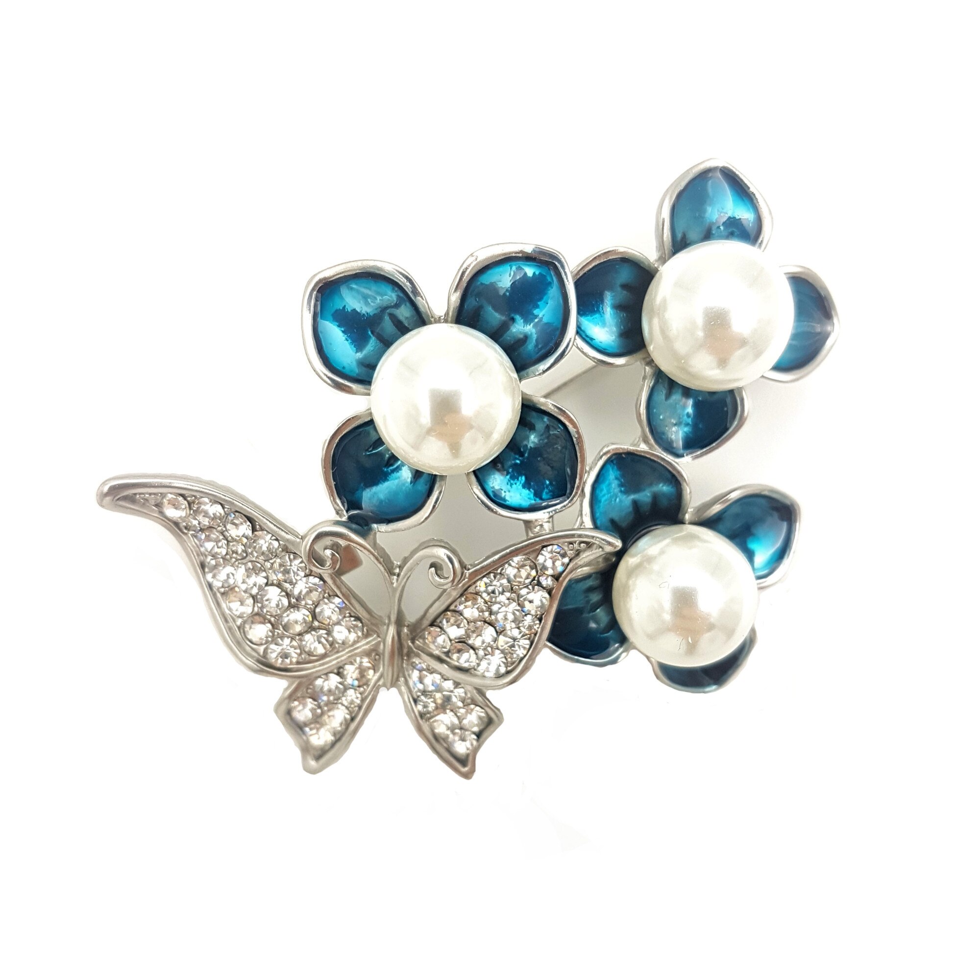 Brosa buchet flori, Tia Accesorii,argintiu/albastru