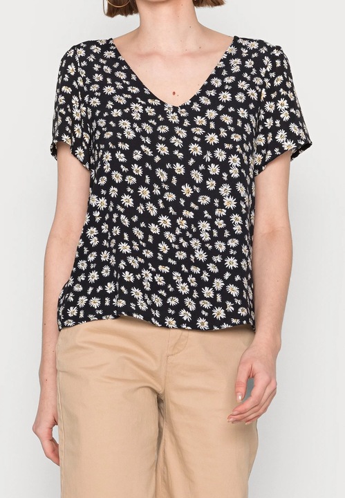 Bluza Dama Only Neagra cu Imprimeu Floral – Guler Rotund, Negru