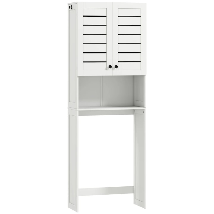 Dulap deasupra WC-ului cu 2 usi si raft deschis Re-Bloom, MDF, 67x31.5x190 cm, spatiu inferior 64x28x93cm, capacitate 5kg/raft 15kg total, alb