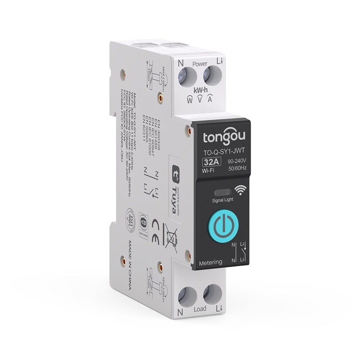 Siguranta Smart Tangou®, WIFI, 32A, Contor electric, Programare inteligenta, compatibil Tuya, Smart Life APP