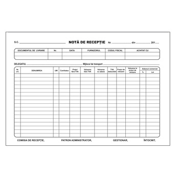 Note de Receptie Autocopiativa, Format A4, 2 Exemplare, 50 file/carnet Note de Receptie Autocopiativa, Format A4, 2 Exemplare, 50 file/carnet