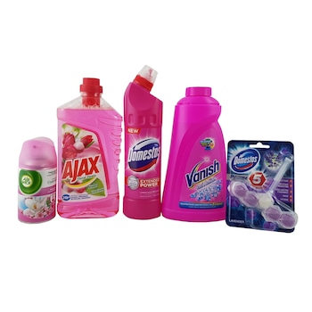 Set curatenie: Air Wick Freshmatic Max Magnolie&Cherry Blosson, 250 ml+Detergent universal Ajax Floral Fiesta Tulip & Lilac, 1L+Dezinfectant inalbitor anticalcar Domestos Pink, 750 ml+Odorizant toaleta Domestos Power 5 Lavander, 55G Set curatenie: Air Wick Freshmatic Max Magnolie&Cherry Blosson, 250 ml+Detergent universal Ajax Floral Fiesta Tulip & Lilac, 1L+Dezinfectant inalbitor anticalcar Domestos Pink, 750 ml+Odorizant toaleta Domestos Power 5 Lavander, 55G