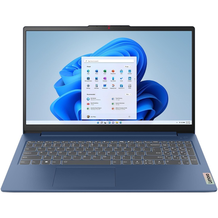 Laptop Lenovo IdeaPad Slim 3 15IAN8 cu procesor Intel® N100 pana la 3.4GHz, 15.6" Full HD, 4GB LPDDR5, 128GB UFS, Intel® UHD Graphics, Windows 11 Home, Abyss Blue, 3y Courier or Carry-in