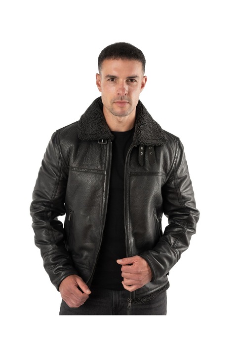 Geaca de Piele Imblanita Barbati Mauritius Negru Vintage MMPolarforce