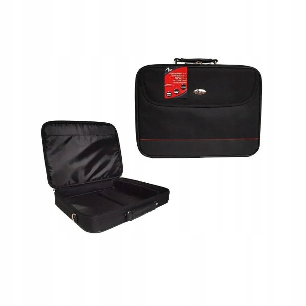 Art, Geanta pentru laptop din material textil, cu buzunare exterioare si interioare, cadru metalic protector, maner din piele si curea detasabila AB-87, negru, 17"