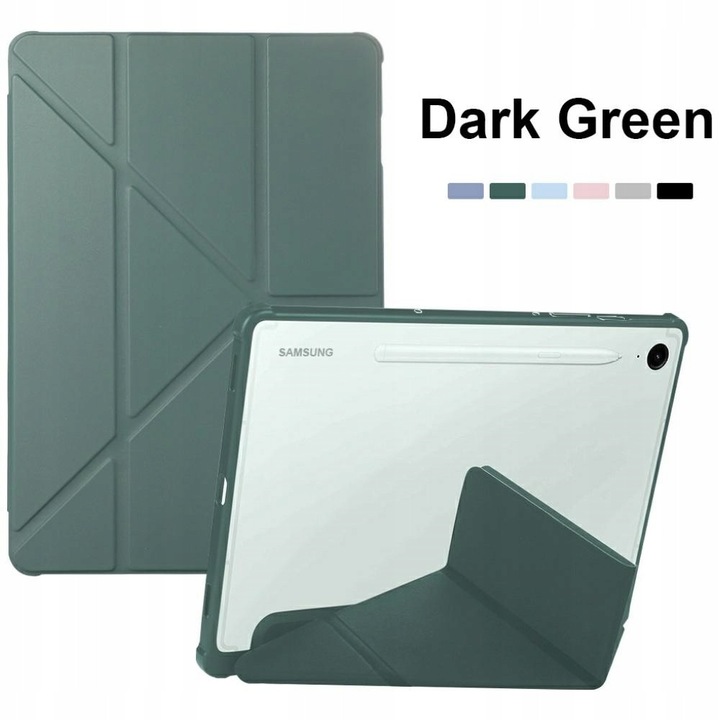 Husa Beline 2EJ9DSMRU pentru Samsung Galaxy Tab S10 Ultra, tip book cu functie stand si activare/oprire automata a ecranului, spate transparent TPU, verde inchis