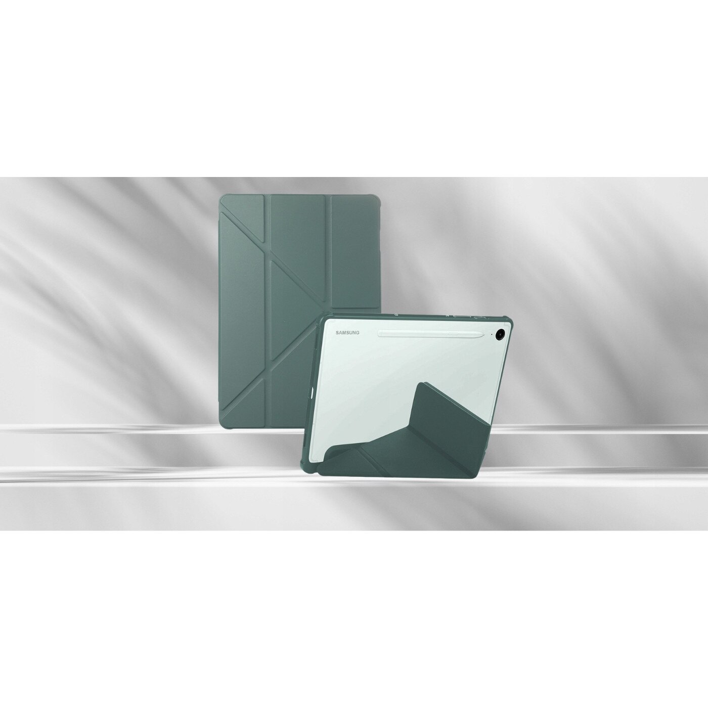 Husa Beline 2EJ9DSMRU pentru Samsung Galaxy Tab S10 Ultra, tip book cu functie stand si activare/oprire automata a ecranului, spate transparent TPU, verde inchis