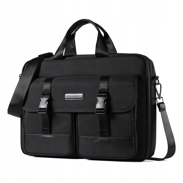 Dux Ducis, geanta pentru laptop din textil EDGE P931R8480 cu bretea detasabila si buzunare multiple, negru, 14–15.4"