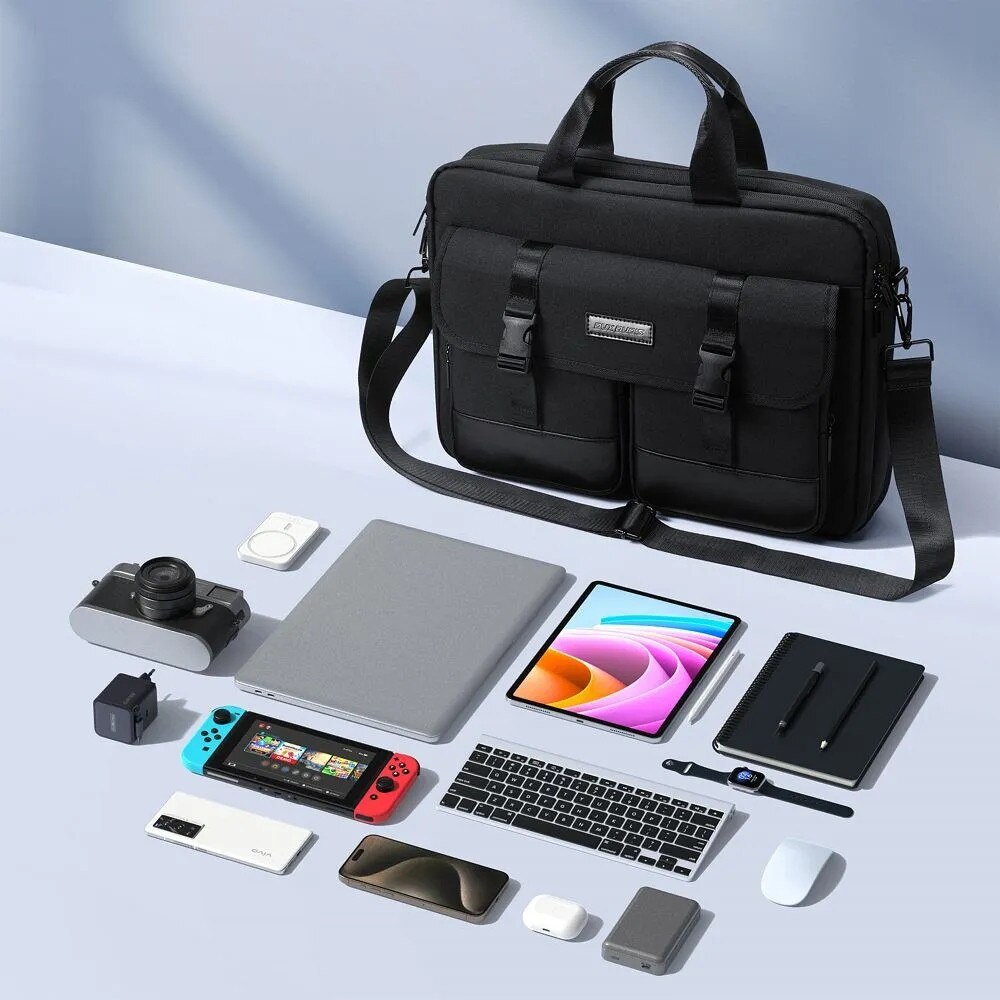 Dux Ducis, geanta pentru laptop din textil EDGE P931R8480 cu bretea detasabila si buzunare multiple, negru, 14–15.4"