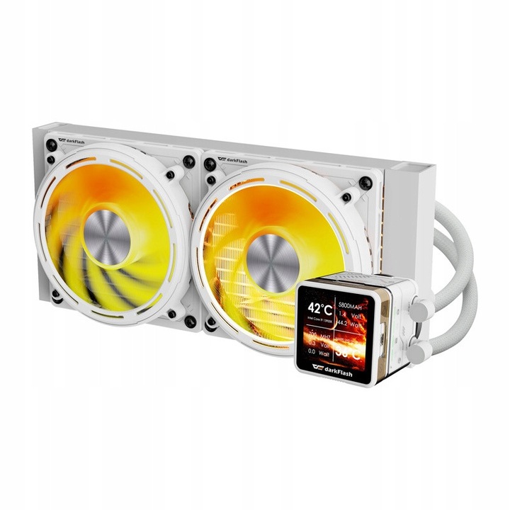 Racire lichida DarkFlash DE240 (DF8RDM3PNS5YRM), radiator 240 mm, 2 x ventilatoare 120 mm ARGB, pompa cu ecran LCD, alb