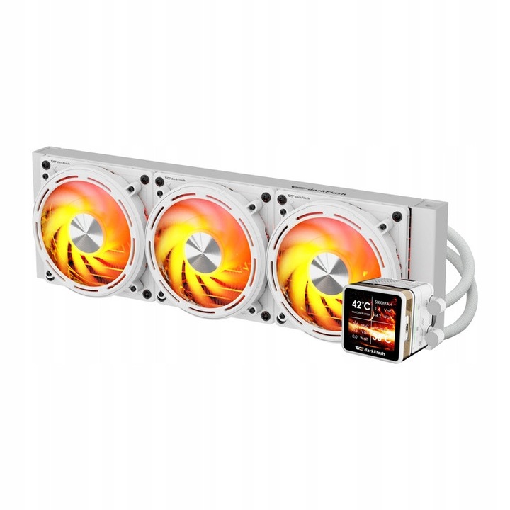 Cooler lichid CPU DarkFlash Explore DE360, 3x120 mm, ecran IPS detasabil 2,88”, ARGB PWM, TDP 315 W, alb, radiator 399×120×52 mm, DQGWHD443