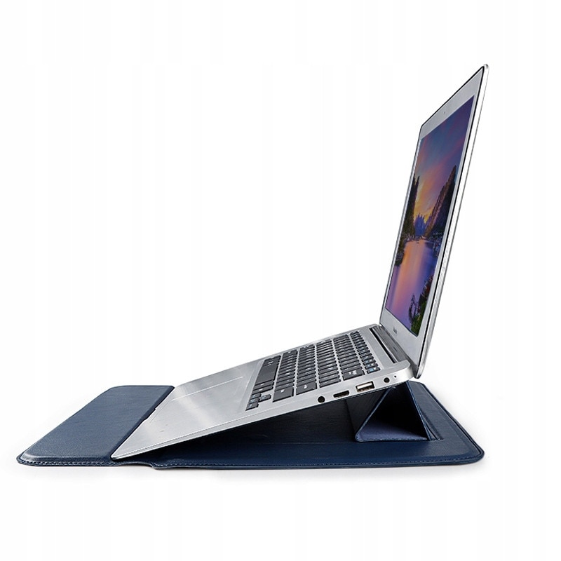 Husa pentru laptop Devia Ultra-Thin 13,3'', piele sintetica, suport integrat, rezistenta la apa, albastru, model 5A7CWK08