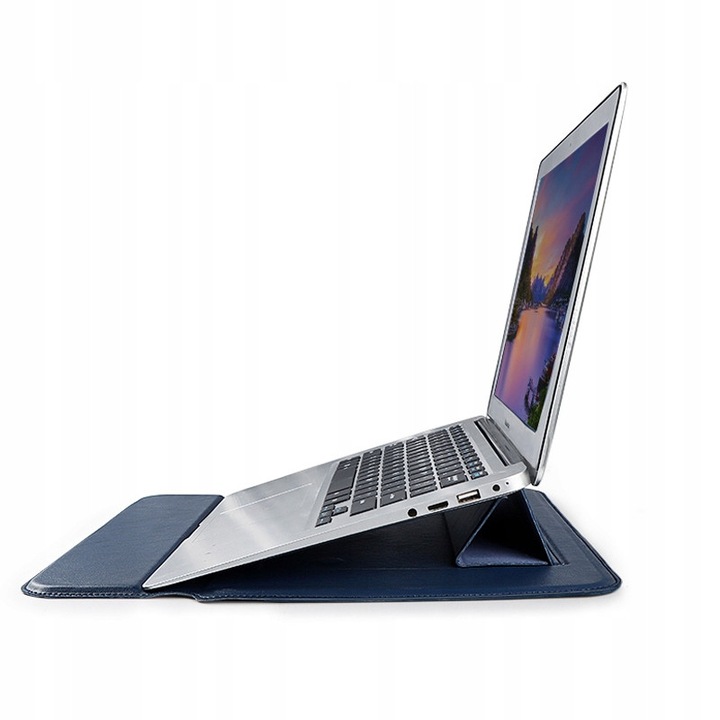 Husa pentru laptop Devia Ultra-Thin 13,3'', piele sintetica, suport integrat, rezistenta la apa, albastru, model 5A7CWK08