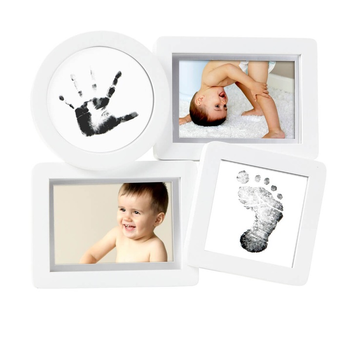 Rama foto multipla amprente cerneala pentru manuta si piciorus, Pearhead, alba