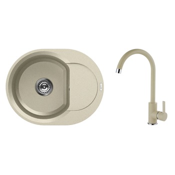 Set chiuveta granit Elleci Easy Round 600, 600 x 470 mm, adancime 200 mm, cuva reversibila + Baterie Elleci C01, cartus ceramic, Bianco Antico 62 Set chiuveta granit Elleci Easy Round 600, 600 x 470 mm, adancime 200 mm, cuva reversibila + Baterie Elleci C01, cartus ceramic, Bianco Antico 62