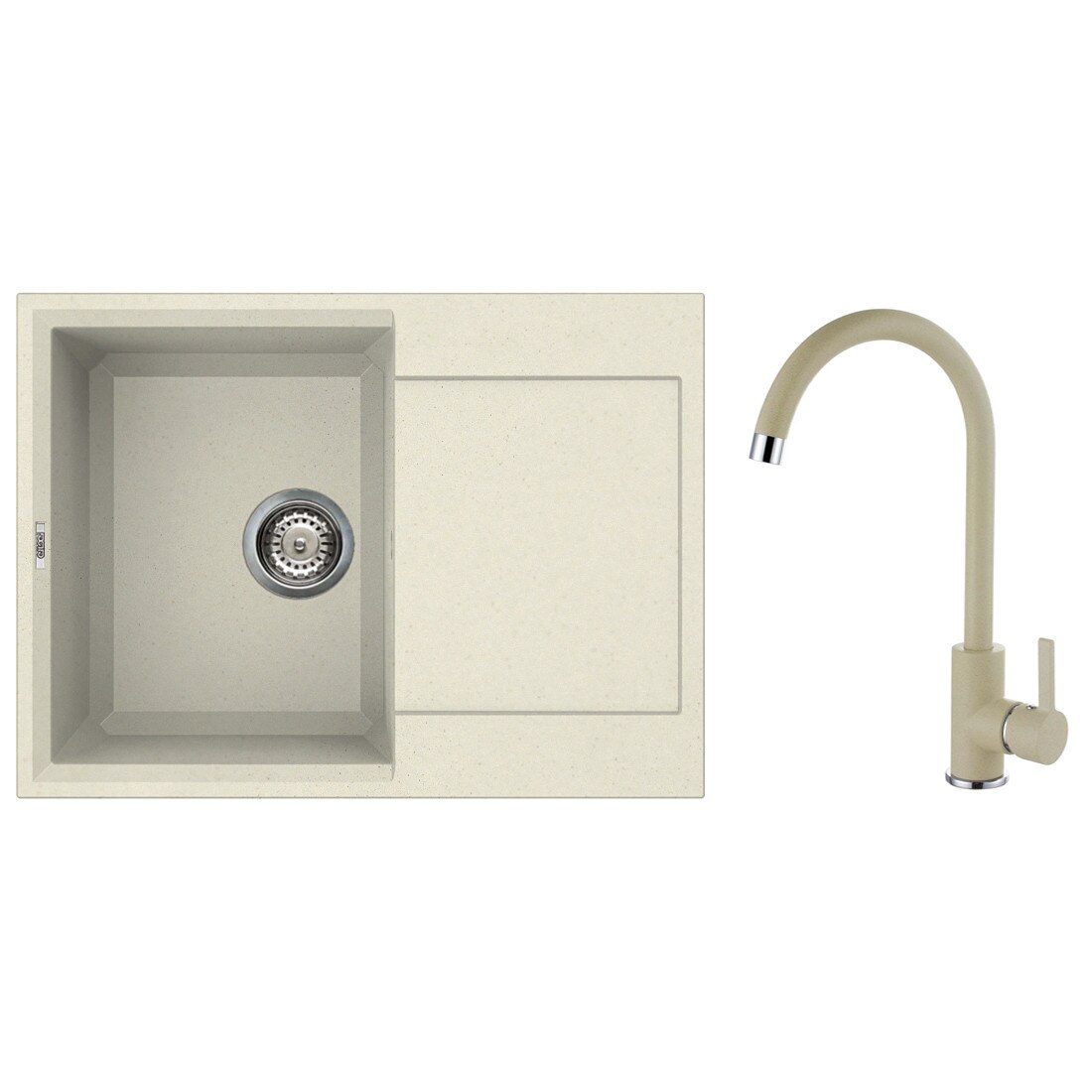 Set chiuveta granit Elleci Easy 135, 680 x 500 mm, adancime 210 mm, cuva reversibila + Baterie Elleci C01, cartus ceramic, Bianco Antico 62