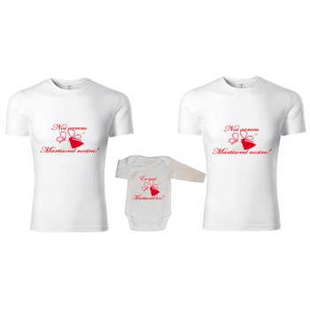 Set tricouri si body de martisor sau 1 martie - Alb cu rosu - model 3 - S si XL Set tricouri si body de martisor sau 1 martie - Alb cu rosu - model 3 - S si XL
