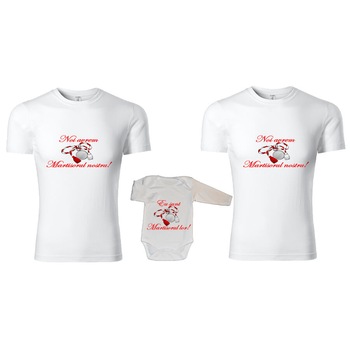 Set tricouri si body de martisor sau 1 martie - Alb cu rosu - model 1 - M si XL Set tricouri si body de martisor sau 1 martie - Alb cu rosu - model 1 - M si XL