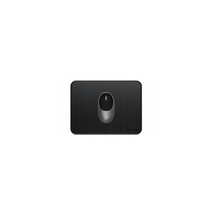 Pad pentru mouse Satechi ST-LMPK (EM1GUM7FA5) din piele vegana PU, rezistent la apa, margini cusute, compatibil cu Apple Magic Mouse, negru, 24.9 x 19.0 cm