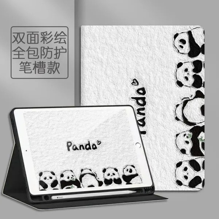 Husa pentru iPad mini 6 (8.3") emag-FYN-K0206-260824-393, cu suport pentru Apple Pencil, imprimeu panda, alb/negru