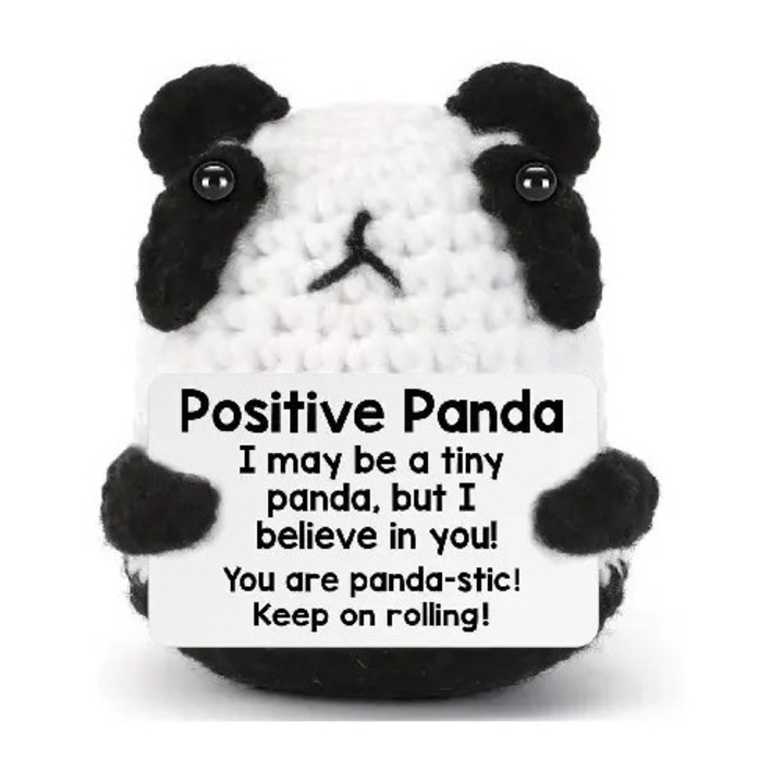 Jucarie crosetata amigurumi panda, model emag-FYN-K0206-260824-450, din ata, suport emotional si decor, alb-negru