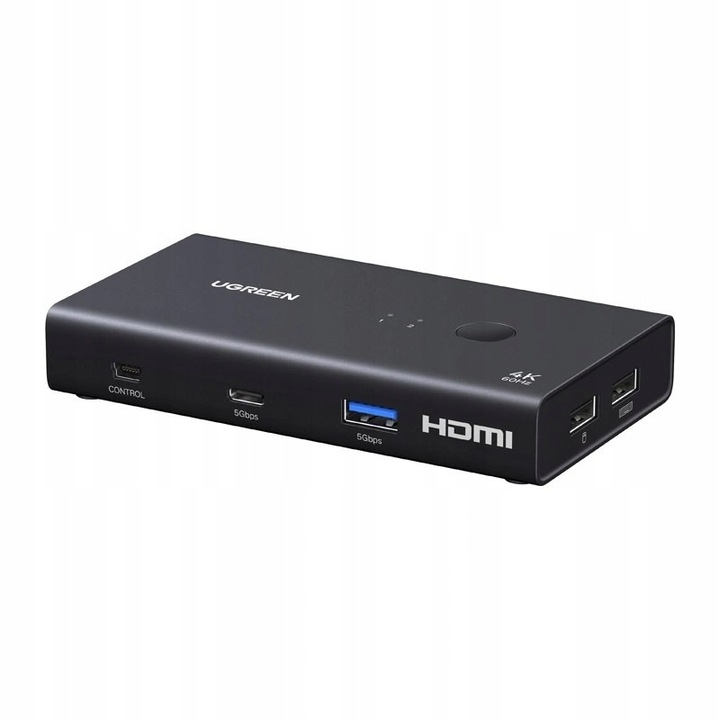 UGREEN AK502 KVM kapcsoló (75246), 2 bemenet 1 kimenet HDMI, 4×USB 3.0 (3×A + 1×C) 5Gb/s, 4K@60Hz HDMI 2.0, fekete
