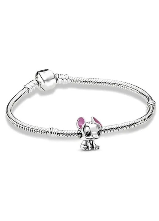 Charm, sterling ezüst medál Disney Stitch zománccal, többszínű, kompatibilis a Pandora Moments-szel, 16 x 13 x 11 mm