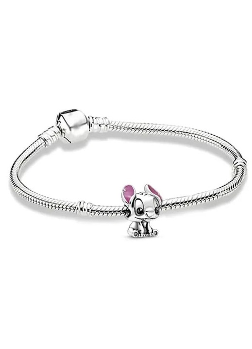 925 sterling ezüst charm Stitch (Disney) zománccal, lila és ezüst színben, Moments/Pandora kompatibilis, 16 x 13 x 11 mm