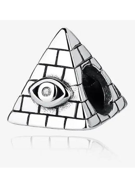 Ezüst 925-ös charm gyöngy, szemes piramis és cirkónia, ezüst színű, 4.5 mm-es lyuk, kompatibilis Pandora típusú karkötőkkel