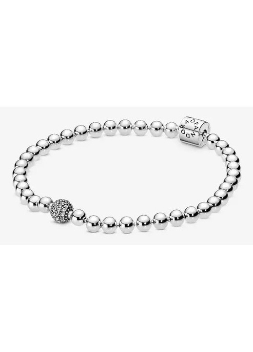 Bratara din argint sterling cu margele si bila pave, inchidere baril, argintiu, 19 cm (7,5 in), model 598342CZ