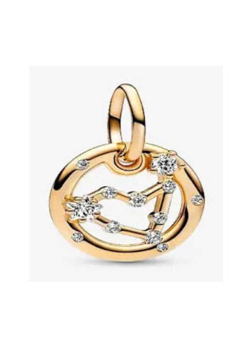 Pandant charm Varsator, placat cu aur 14k, cu zirconii cubice si cadru circular, auriu, 13.3 x 13.2 x 1.5 mm