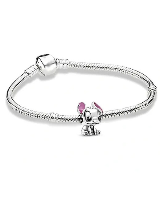 Charm din argint sterling Disney Stitch cu email mov si detalii negre, Multicolor, compatibil cu bratari Moments, 16 x 13 x 11 mm